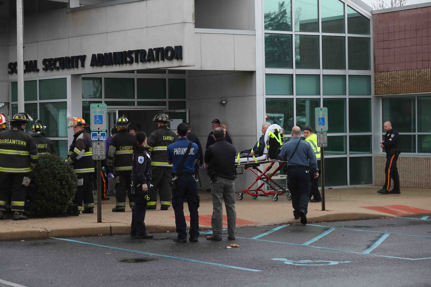Car crash through Social Security Building